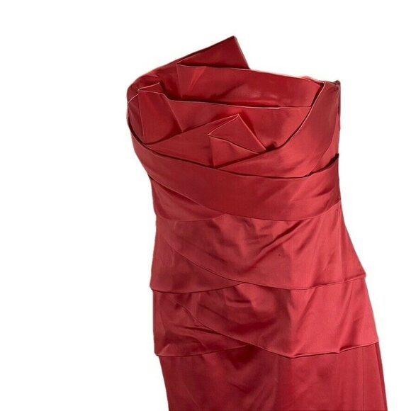 Phoebe Couture Strapless Red Satin Evening Gown - Picture 7 of 9